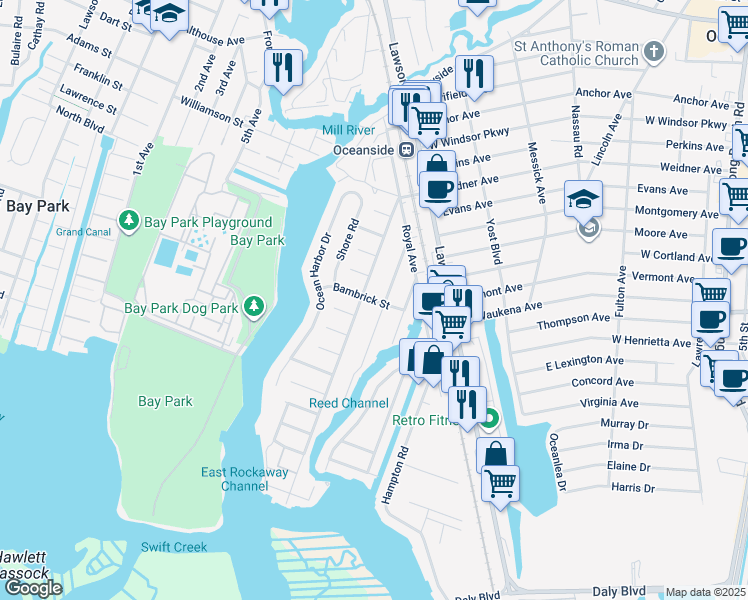 map of restaurants, bars, coffee shops, grocery stores, and more near 3291 Weidner Avenue in Oceanside