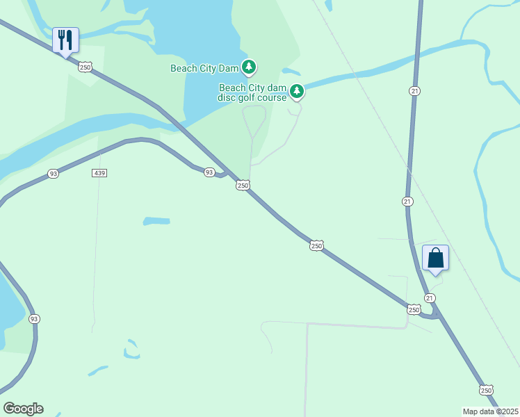 map of restaurants, bars, coffee shops, grocery stores, and more near 5486 U.S. 250 in Beach City