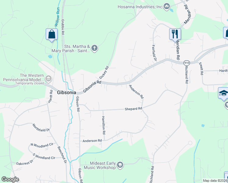 map of restaurants, bars, coffee shops, grocery stores, and more near 3846 Gibsonia Road in Gibsonia