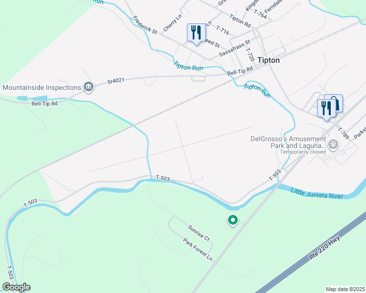 map of restaurants, bars, coffee shops, grocery stores, and more near Park Avenue in Tyrone