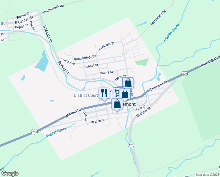 map of restaurants, bars, coffee shops, grocery stores, and more near 9 North Crescent Street in Tremont