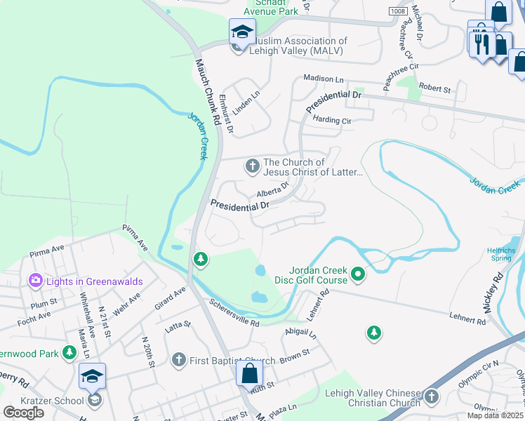 map of restaurants, bars, coffee shops, grocery stores, and more near 1956 Alberta Drive in Fullerton
