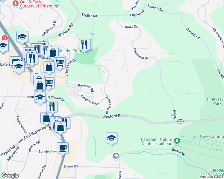 map of restaurants, bars, coffee shops, grocery stores, and more near 117 Kestler Drive in Wexford