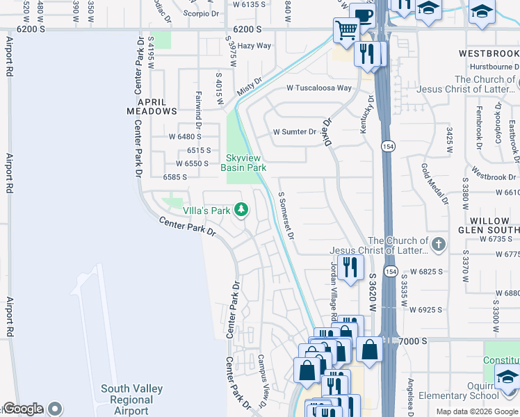 map of restaurants, bars, coffee shops, grocery stores, and more near 6687 Pines Point Way in West Jordan
