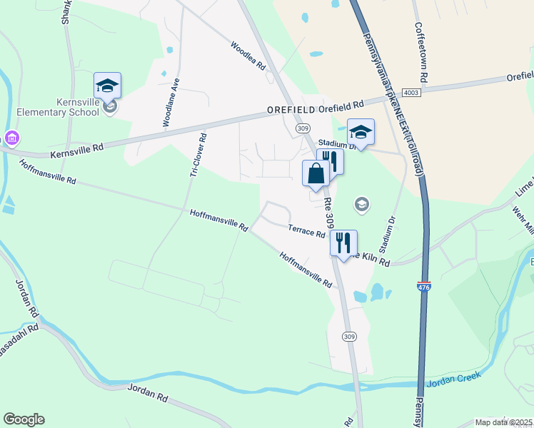 map of restaurants, bars, coffee shops, grocery stores, and more near 4746 Trojan Street in Lehigh County