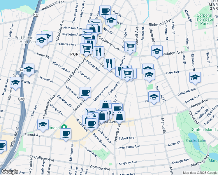 map of restaurants, bars, coffee shops, grocery stores, and more near 26 Lexington Avenue in Staten Island