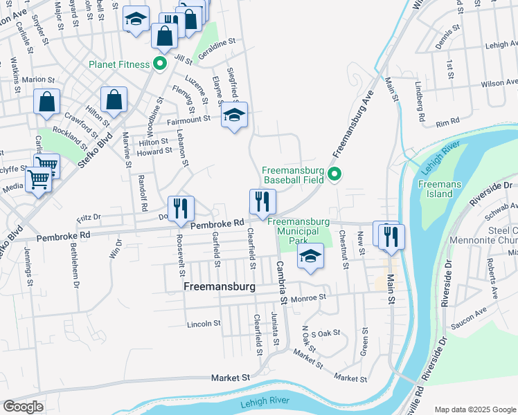 map of restaurants, bars, coffee shops, grocery stores, and more near 1073a Livingston Street in Bethlehem