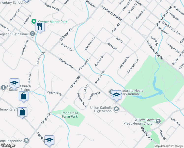 map of restaurants, bars, coffee shops, grocery stores, and more near 1 Norwegianwoods in Scotch Plains