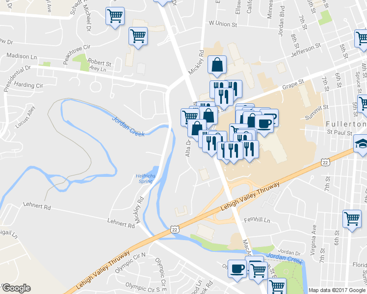map of restaurants, bars, coffee shops, grocery stores, and more near 1630 Alta Drive in Whitehall