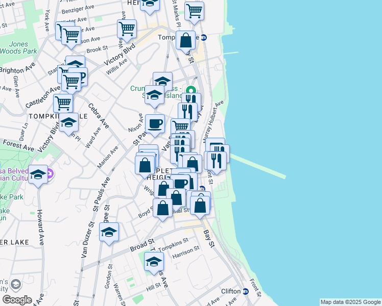 map of restaurants, bars, coffee shops, grocery stores, and more near 475 Bay Street in Staten Island