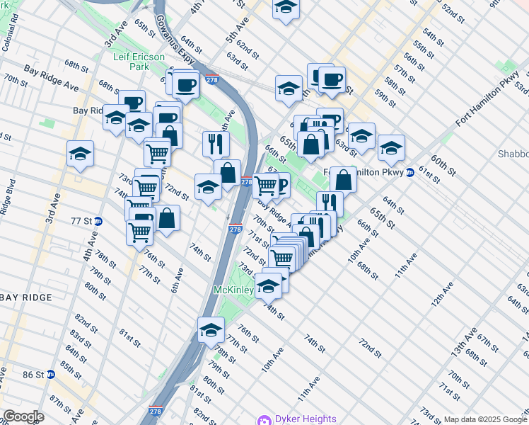 map of restaurants, bars, coffee shops, grocery stores, and more near 69068 8th Avenue in Brooklyn