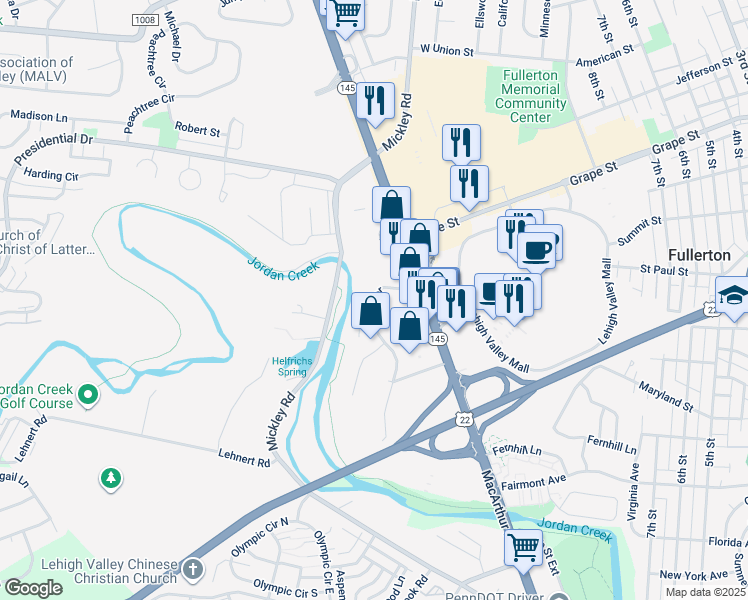 map of restaurants, bars, coffee shops, grocery stores, and more near 1634 Alta Drive in Fullerton