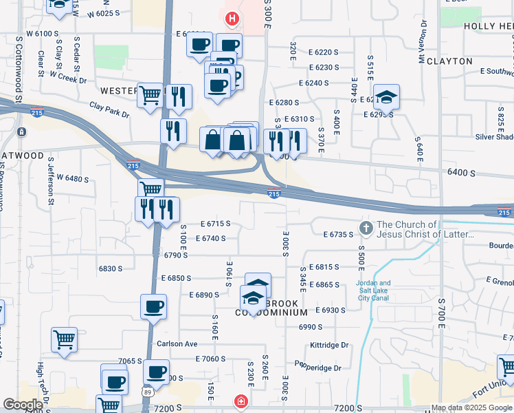 map of restaurants, bars, coffee shops, grocery stores, and more near 232 Vantana Court in Midvale