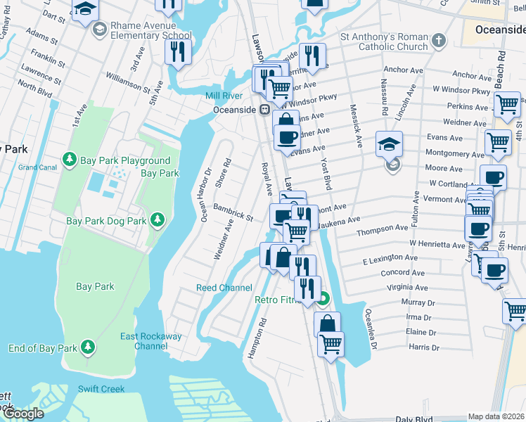 map of restaurants, bars, coffee shops, grocery stores, and more near 3280 Murdock Avenue in Oceanside