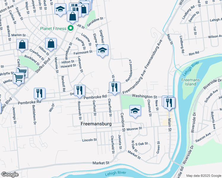 map of restaurants, bars, coffee shops, grocery stores, and more near 1073a Livingston Street in Bethlehem