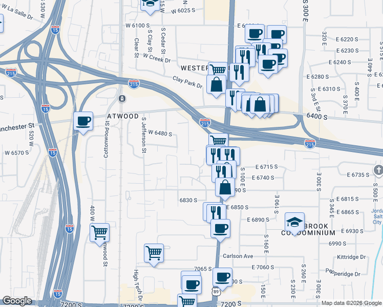 map of restaurants, bars, coffee shops, grocery stores, and more near 43 Malstrom Court in Murray