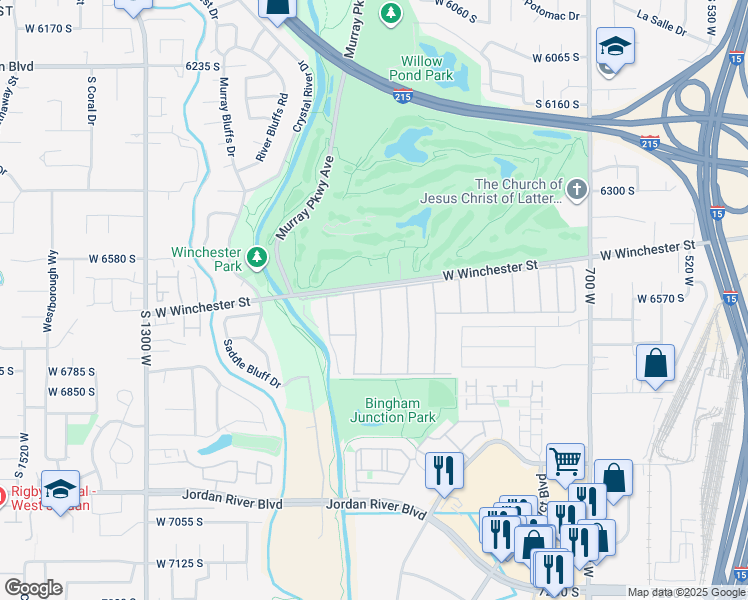 map of restaurants, bars, coffee shops, grocery stores, and more near 6414 South 1090 West in Salt Lake City