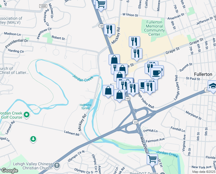 map of restaurants, bars, coffee shops, grocery stores, and more near 1634 Alta Drive in Fullerton