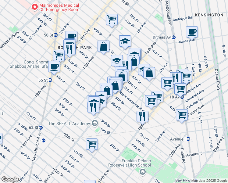 map of restaurants, bars, coffee shops, grocery stores, and more near 4923 16th Avenue in Brooklyn