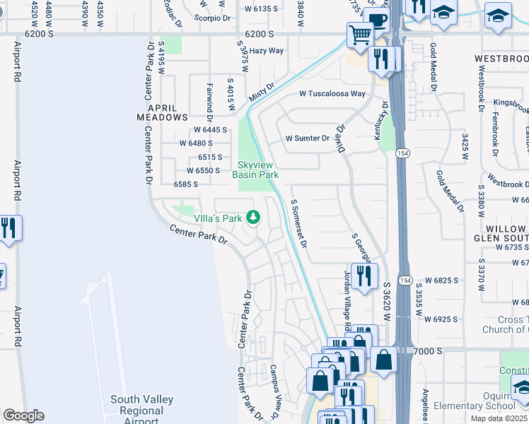 map of restaurants, bars, coffee shops, grocery stores, and more near 6676 Pines Point Way in West Jordan