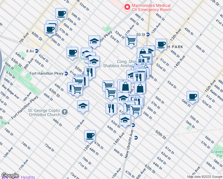 map of restaurants, bars, coffee shops, grocery stores, and more near 1221 59th Street in Brooklyn