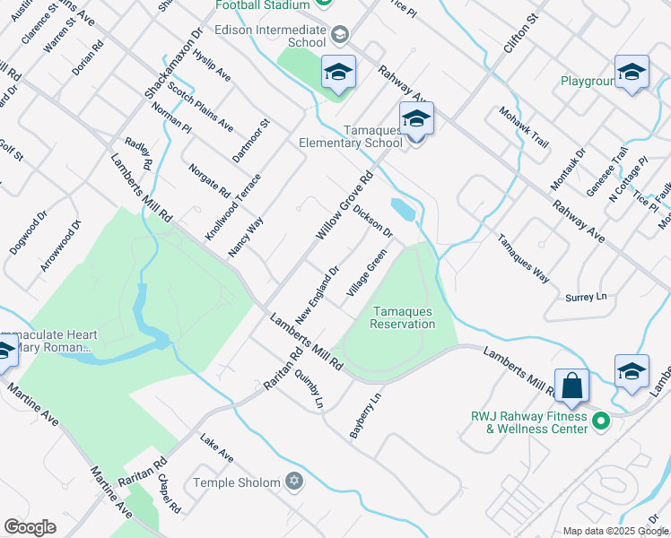 map of restaurants, bars, coffee shops, grocery stores, and more near 857 New England Drive in Westfield