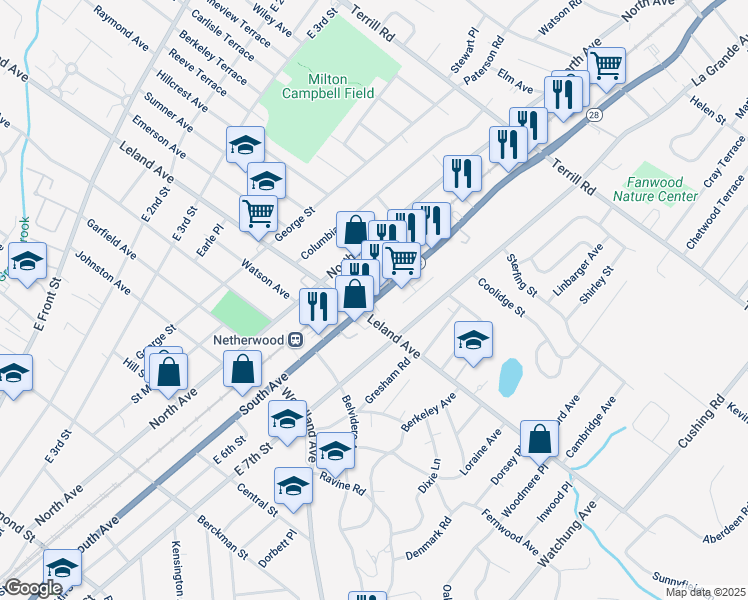 map of restaurants, bars, coffee shops, grocery stores, and more near in Plainfield