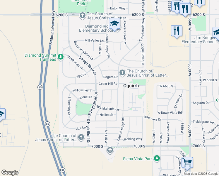 map of restaurants, bars, coffee shops, grocery stores, and more near 6092 Duchess Street in Salt Lake City