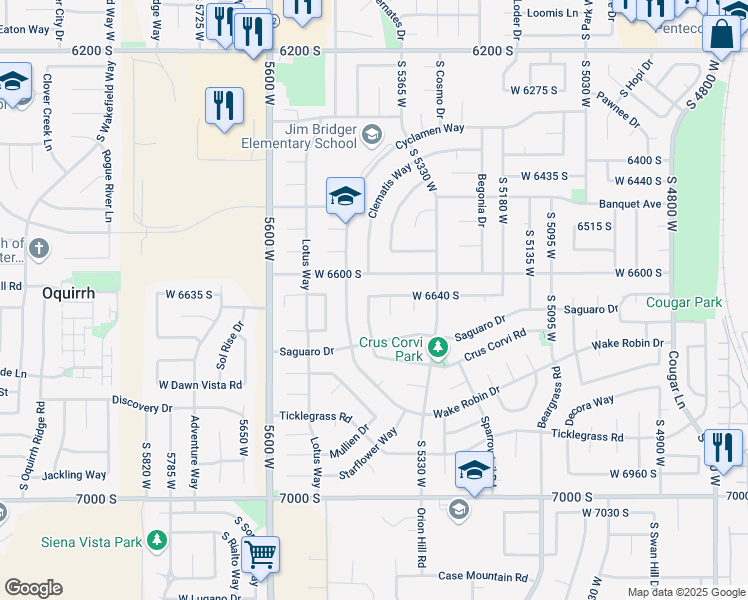 map of restaurants, bars, coffee shops, grocery stores, and more near 5413 West 6640 South in West Jordan