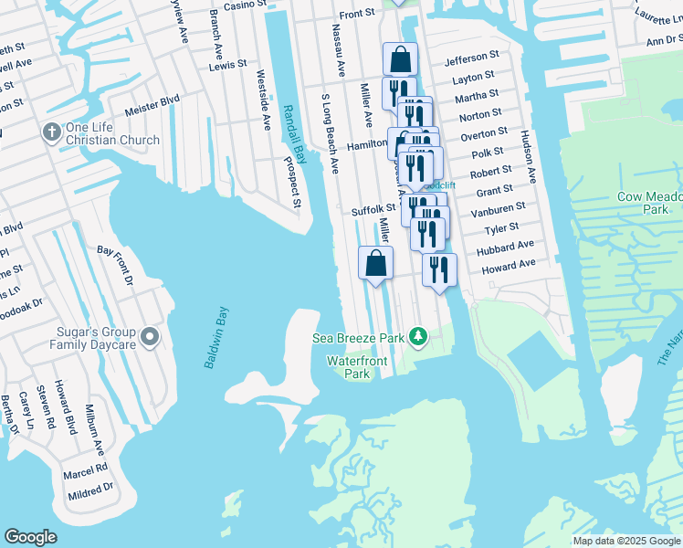 map of restaurants, bars, coffee shops, grocery stores, and more near 856 South Long Beach Avenue in Freeport