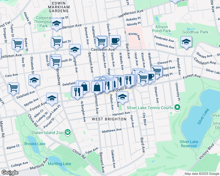 map of restaurants, bars, coffee shops, grocery stores, and more near 487 Pelton Avenue in Staten Island