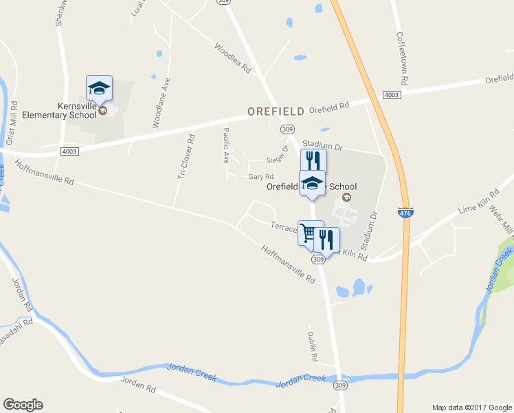 map of restaurants, bars, coffee shops, grocery stores, and more near 4746 Trojan Street in Lehigh County