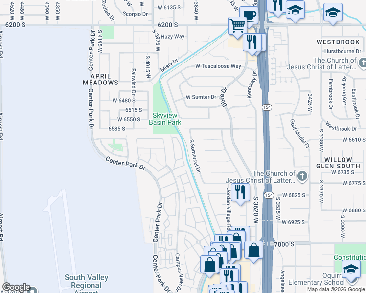 map of restaurants, bars, coffee shops, grocery stores, and more near 6677 Pine Landing Way in West Jordan
