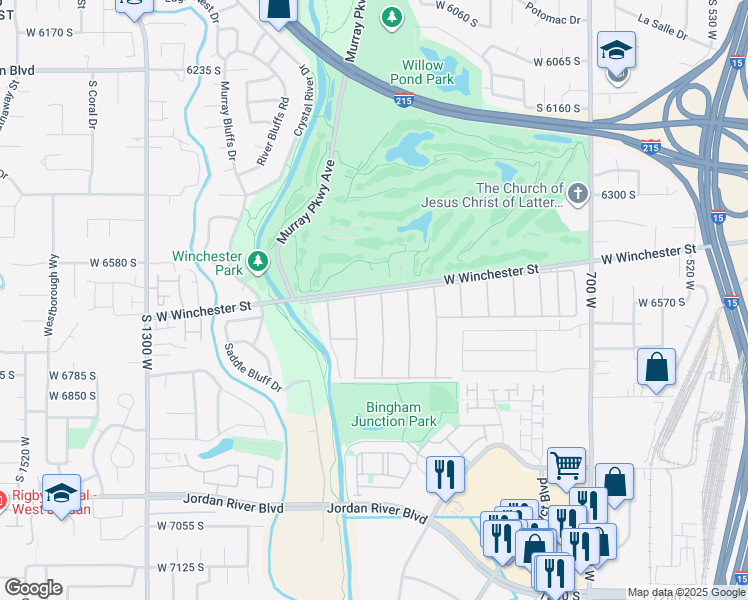 map of restaurants, bars, coffee shops, grocery stores, and more near 6414 South 1090 West in Salt Lake City
