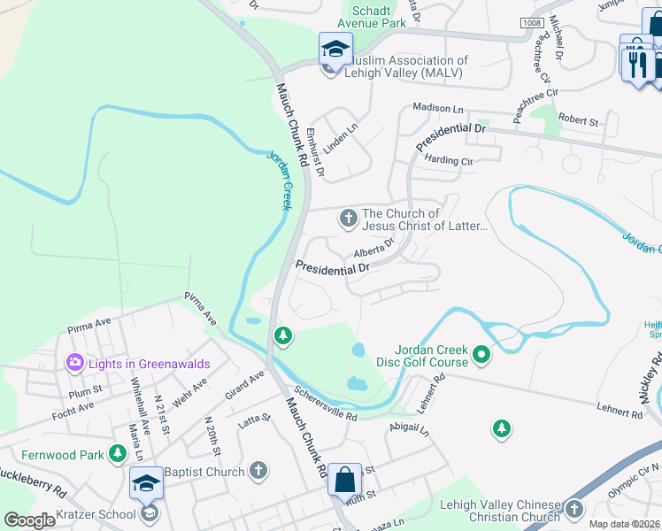map of restaurants, bars, coffee shops, grocery stores, and more near 1993 Presidential Drive in Fullerton