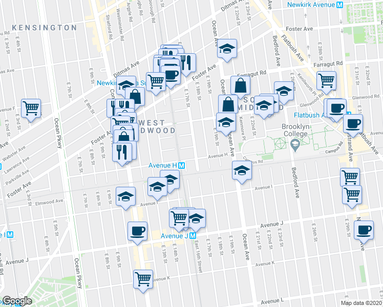 map of restaurants, bars, coffee shops, grocery stores, and more near 824 East 17th Street in Brooklyn