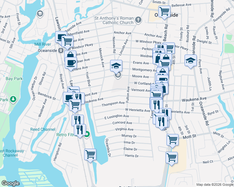 map of restaurants, bars, coffee shops, grocery stores, and more near 202 West Waukena Avenue in Oceanside