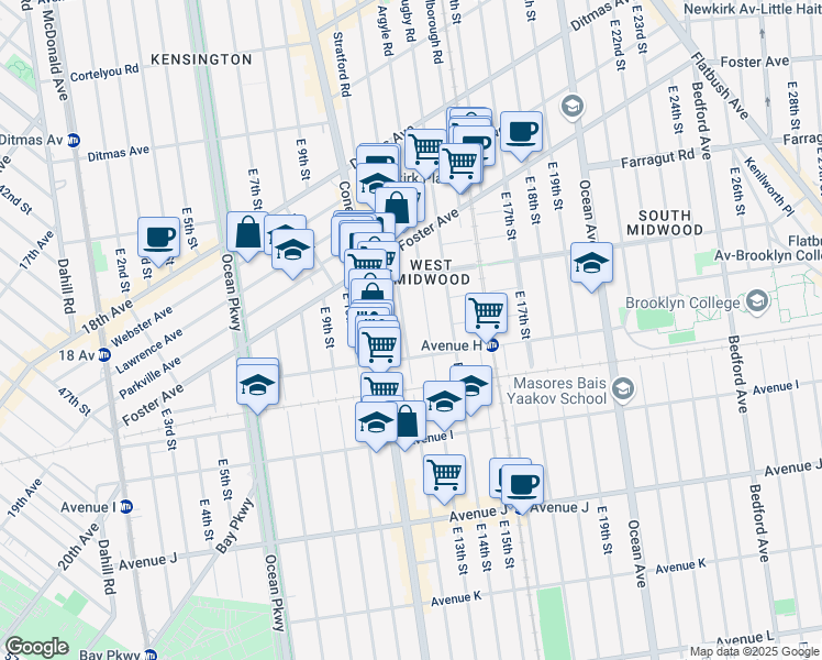 map of restaurants, bars, coffee shops, grocery stores, and more near 765 Westminster Road in Brooklyn