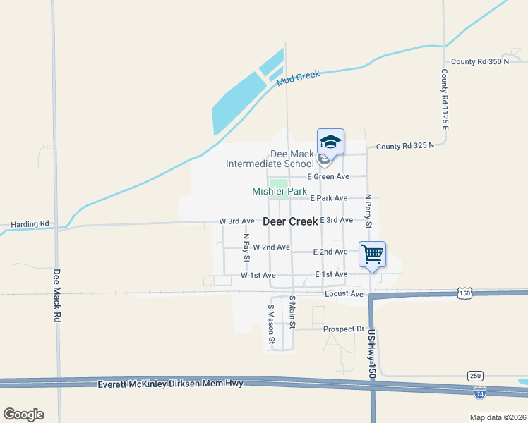 map of restaurants, bars, coffee shops, grocery stores, and more near 307 North Mason Street in Deer Creek