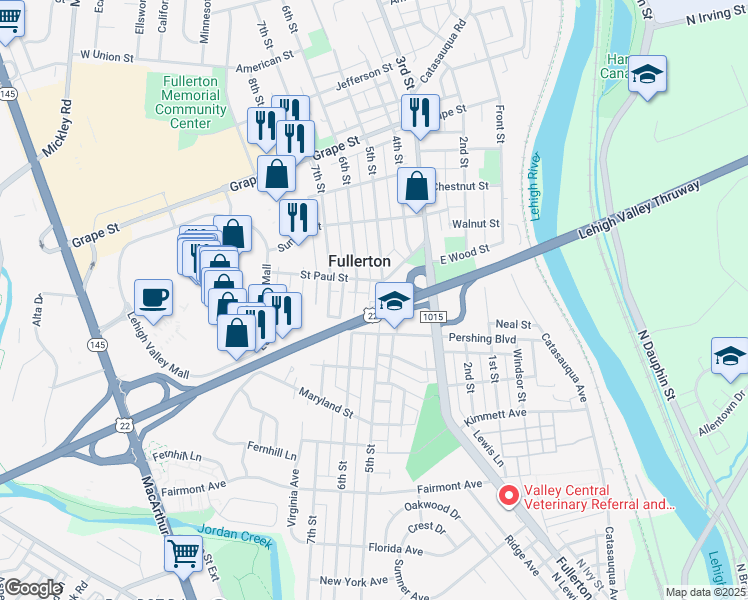 map of restaurants, bars, coffee shops, grocery stores, and more near 636 5th Street in Fullerton