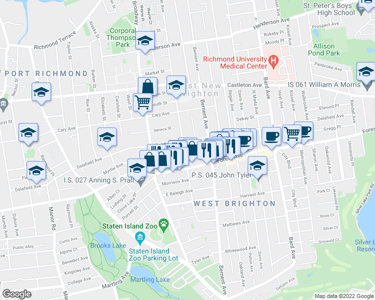 map of restaurants, bars, coffee shops, grocery stores, and more near 437 N Burgher Ave in Staten Island