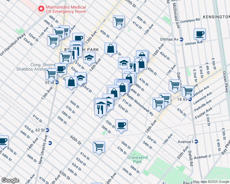map of restaurants, bars, coffee shops, grocery stores, and more near 1553 51st Street in Brooklyn