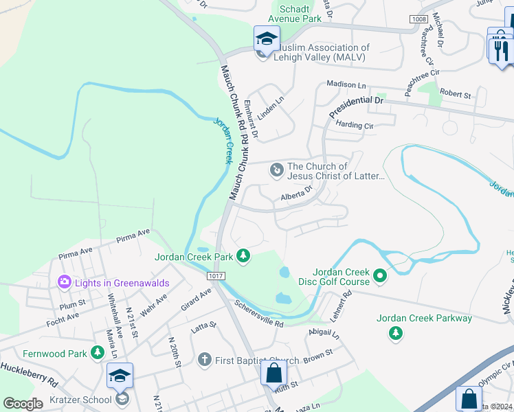 map of restaurants, bars, coffee shops, grocery stores, and more near 1993 Presidential Drive in Fullerton