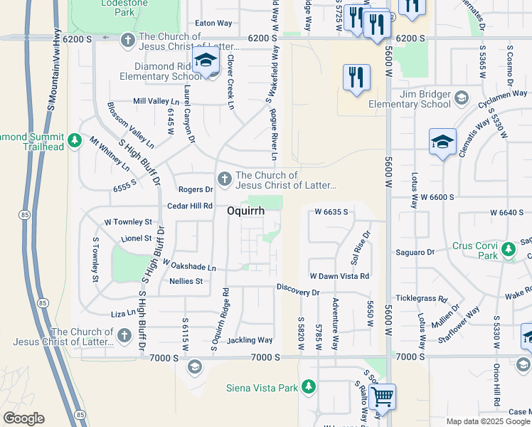 map of restaurants, bars, coffee shops, grocery stores, and more near 6637 Taunton Lane in West Jordan