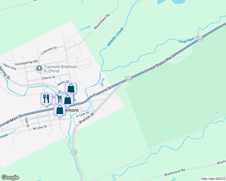 map of restaurants, bars, coffee shops, grocery stores, and more near 321 East Main Street in Tremont