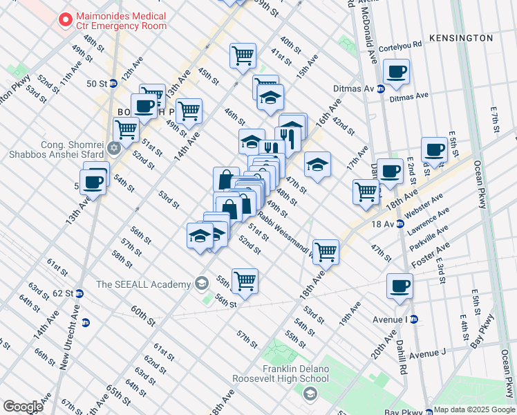 map of restaurants, bars, coffee shops, grocery stores, and more near 4923 16th Avenue in Brooklyn