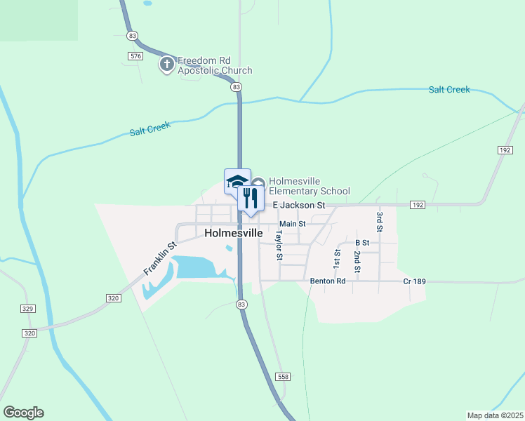 map of restaurants, bars, coffee shops, grocery stores, and more near 110 N Millersburg St in Holmesville
