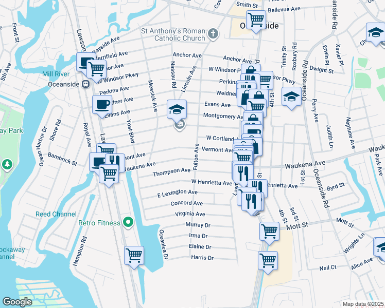 map of restaurants, bars, coffee shops, grocery stores, and more near 3316 Fulton Ave in Oceanside