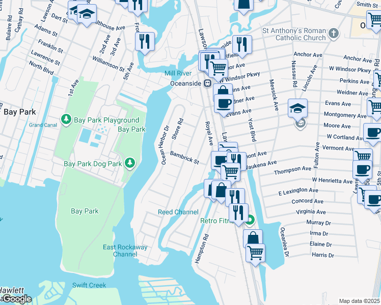 map of restaurants, bars, coffee shops, grocery stores, and more near 3291 Weidner Avenue in Oceanside