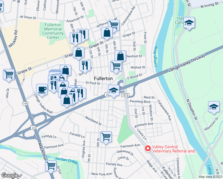 map of restaurants, bars, coffee shops, grocery stores, and more near 636 5th Street in Fullerton